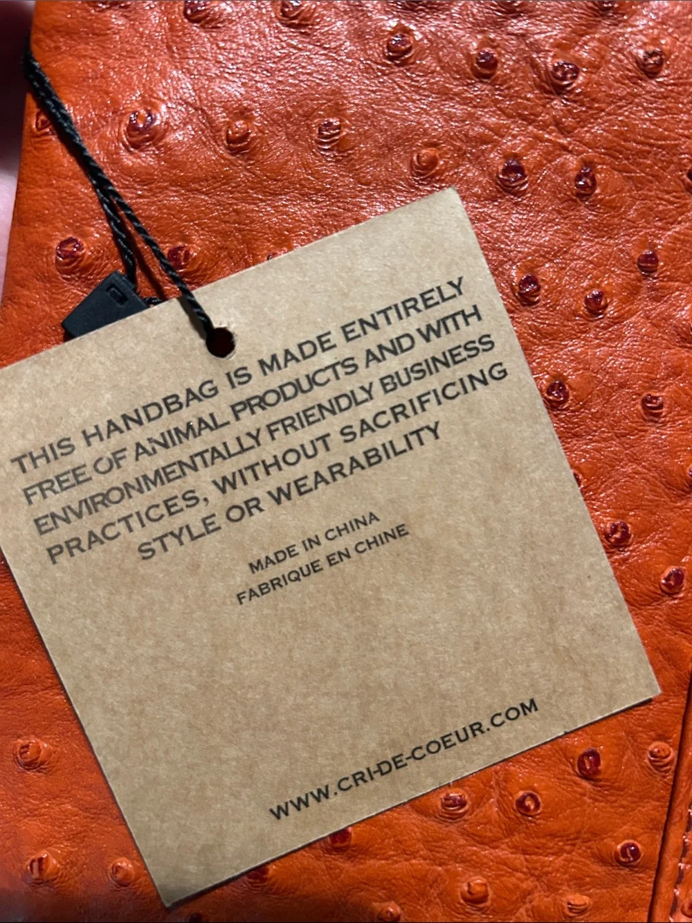 Cri De Coeur Orange FEAUX Ostrich -Texture Zip Bag with Pink Details